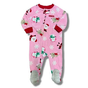 Pink Santa and Snowman Kids Pajamas